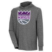 Sacramento Kings Antigua Saga Long Sleeve Hoodie basketball T-shirt - Heather Black