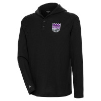 Sacramento Kings Antigua Strong Hold Long Sleeve Henley Hoodie basketball T-shirt - Black