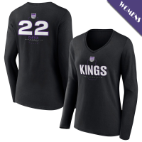 Women's Devin Carter # 22 Sacramento Kings Player Midfielder Long Sleeve V-Neck Black T-Shirt