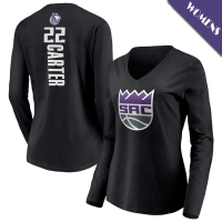 Women's Devin Carter # 22 Sacramento Kings Playmaker Player Long Sleeve V-Neck Black T-Shirt