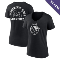 Women's Isaiah Crawford # 24 Sacramento Kings Player Monochrome V-Neck Black T-Shirt