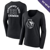 Women's Jae Crowder # 99 Sacramento Kings Player Monochrome Long Sleeve V-Neck Black T-Shirt