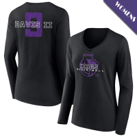 Women's Terence Davis II # 9 Sacramento Kings Stellar Long Sleeve V-Neck Black T-Shirt