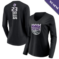Women's Keon Ellis # 23 Sacramento Kings Playmaker Player Long Sleeve V-Neck Black T-Shirt
