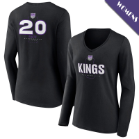 Women's Markelle Fultz # 20 Sacramento Kings Player Midfielder Long Sleeve V-Neck Black T-Shirt