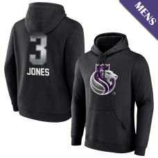 Men's Isaac Jones # 3 Sacramento Kings Midnight Mascot Player Black Pullover Hoodie