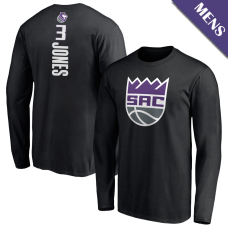 Men's Isaac Jones # 3 Sacramento Kings Playmaker Player Long Sleeve Black T-Shirt
