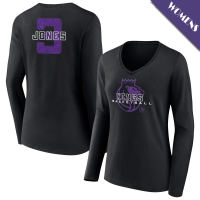 Women's Isaac Jones # 3 Sacramento Kings Stellar Long Sleeve V-Neck Black T-Shirt