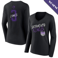 Women's Isaac Jones # 3 Sacramento Kings Hustle Long Sleeve V-Neck Black T-Shirt