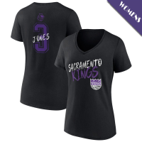 Women's Isaac Jones # 3 Sacramento Kings Hustle V-Neck Black T-Shirt
