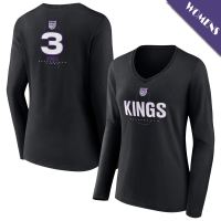 Women's Isaac Jones # 3 Sacramento Kings Player Midfielder Long Sleeve V-Neck Black T-Shirt
