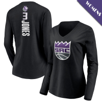 Women's Isaac Jones # 3 Sacramento Kings Playmaker Player Long Sleeve V-Neck Black T-Shirt