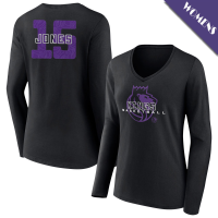 Women's Mason Jones # 15 Sacramento Kings Stellar Long Sleeve V-Neck Black T-Shirt