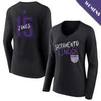 Women's Mason Jones # 15 Sacramento Kings Hustle Long Sleeve V-Neck Black T-Shirt
