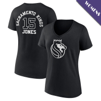 Women's Mason Jones # 15 Sacramento Kings Player Monochrome V-Neck Black T-Shirt