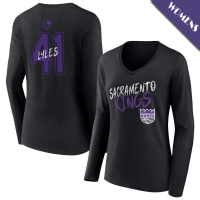 Women's Trey Lyles # 41 Sacramento Kings Hustle Long Sleeve V-Neck Black T-Shirt