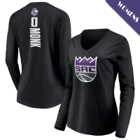 Women's Malik Monk # 0 Sacramento Kings Playmaker Player Long Sleeve V-Neck Black T-Shirt