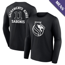 Men's Domantas Sabonis # 11 Sacramento Kings Player Monochrome Long Sleeve Black T-Shirt