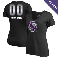 Women's Custom Sacramento Kings Midnight Mascot Personalized Name & Number V-Neck Black T-Shirt Women's Custom Sacramento Kings Midnight Mascot Personalized Name & Number V-Neck Black T-Shirt