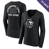 Women's Custom Sacramento Kings Personalized Name & Number Monochrome Long Sleeve V-Neck Black T-Shirt Women's Custom Sacramento Kings Personalized Name & Number Monochrome Long Sleeve V-Neck Black T-Shirt