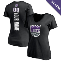 Women's Custom Sacramento Kings Personalized Playmaker Team V-Neck Black T-Shirt Women's Custom Sacramento Kings Personalized Playmaker Team V-Neck Black T-Shirt