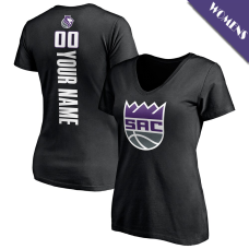 Women's Custom Sacramento Kings Personalized Playmaker Team V-Neck Black T-Shirt Women's Custom Sacramento Kings Personalized Playmaker Team V-Neck Black T-Shirt