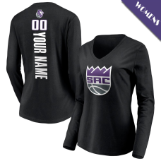 Women's Custom Sacramento Kings Playmaker Personalized Name & Number Long Sleeve V-Neck Black T-Shirt Women's Custom Sacramento Kings Playmaker Personalized Name & Number Long Sleeve V-Neck Black T-Shirt